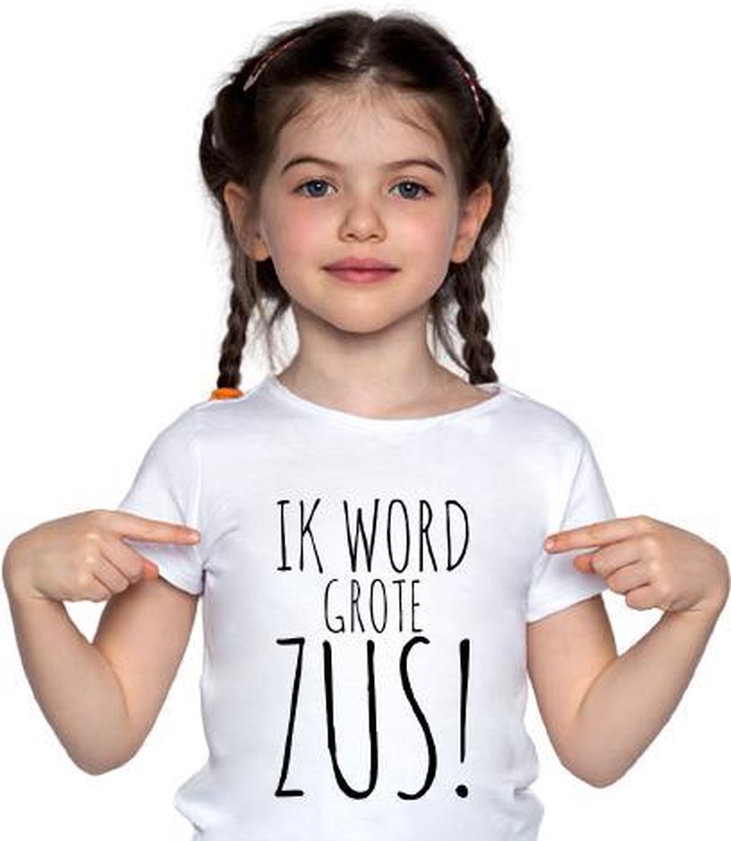 Ik word grote zus T-shirt | Grote zus shirt wit  | Leeftijd ca. 1 – 2 jaar | Zwangerschapsaankondiging